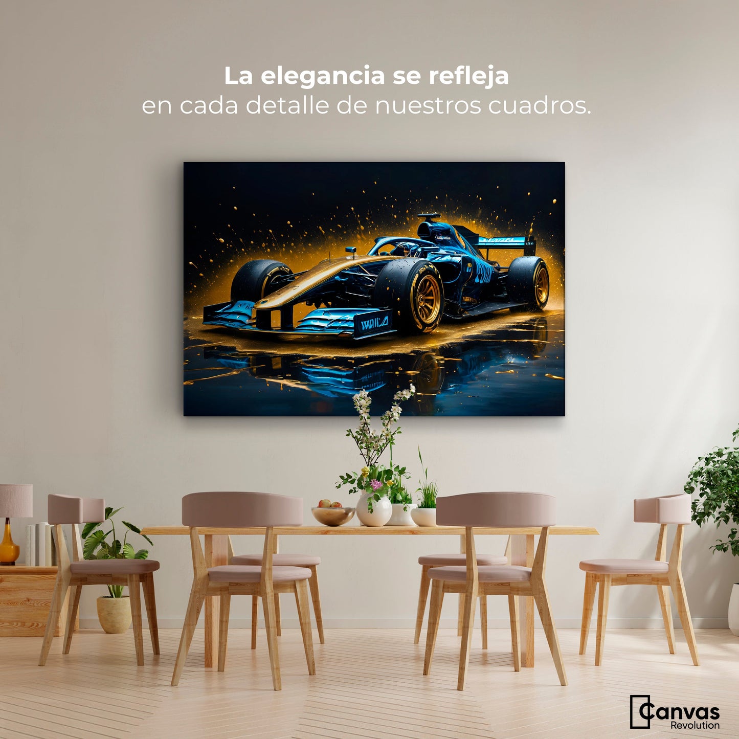 Cuadros Decorativos Canvas Revolution | Velocidad Azul Oro | Montaje4