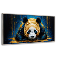 Cuadros Decorativos Canvas Revolution | Abrazo Panda Dorado | Panoramico | Portada | Marco Blanco
