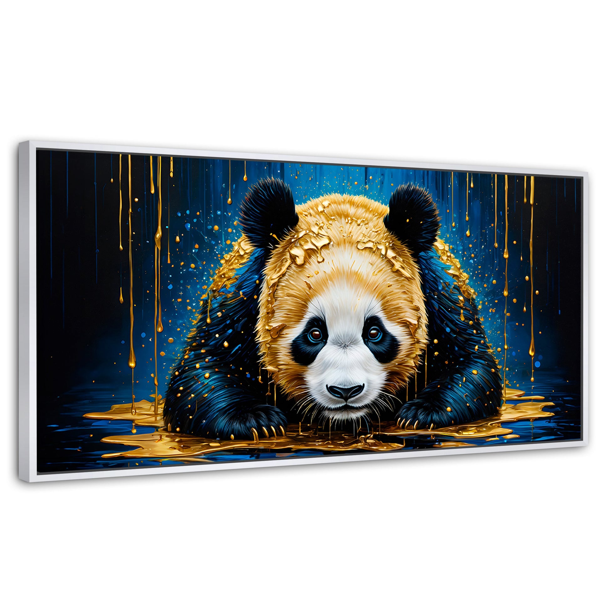Cuadros Decorativos Canvas Revolution | Abrazo Panda Dorado | Panoramico | Portada | Marco Dorado