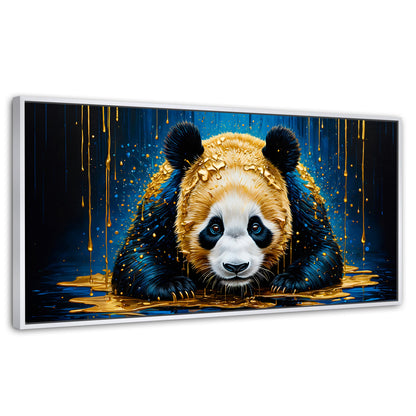 Cuadros Decorativos Canvas Revolution | Abrazo Panda Dorado | Panoramico | Portada | Marco Dorado