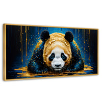 Cuadros Decorativos Canvas Revolution | Abrazo Panda Dorado | Panoramico | Portada | Marco Madera