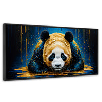 Cuadros Decorativos Canvas Revolution | Abrazo Panda Dorado | Panoramico | Portada | Marco Plateado