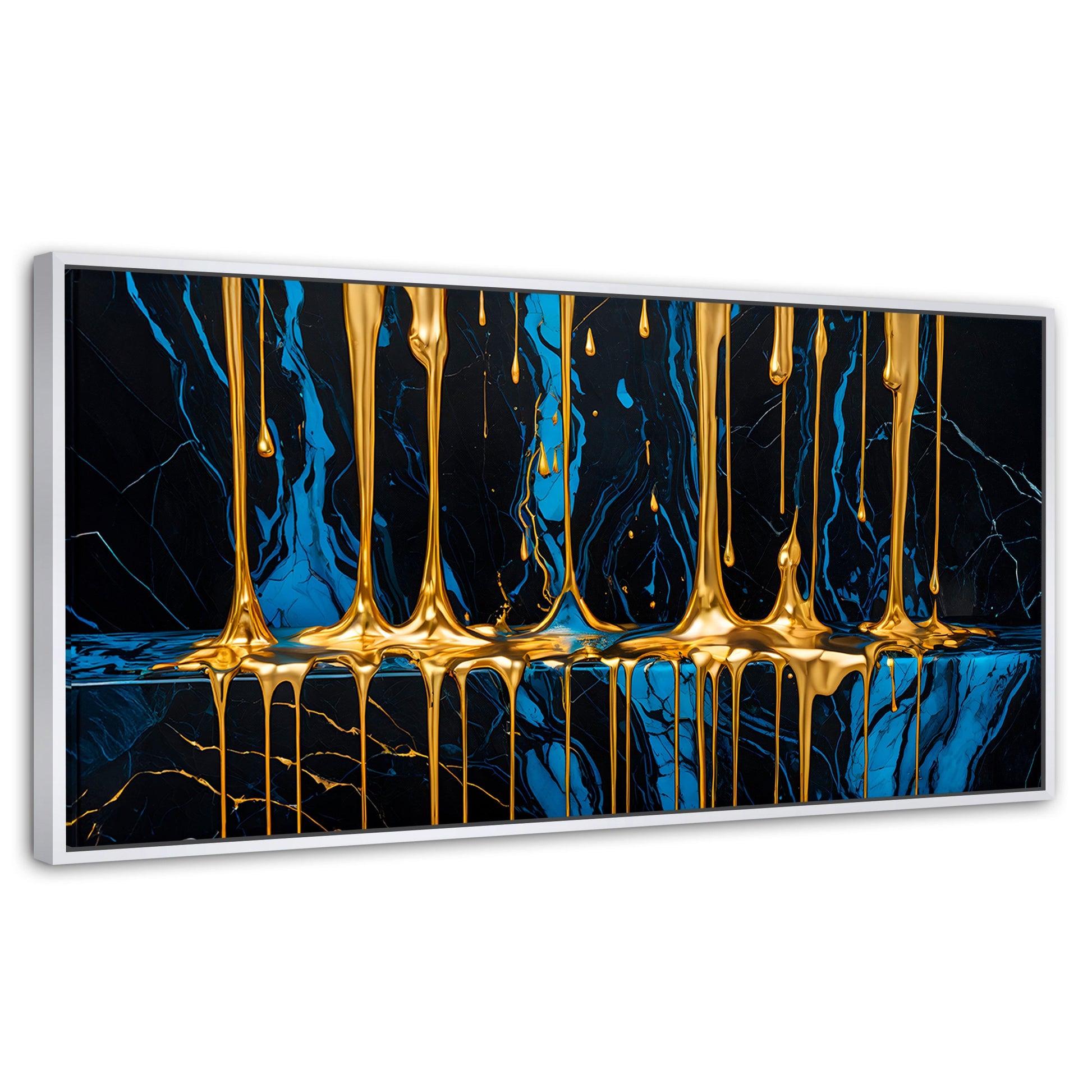 Cuadros Decorativos Canvas Revolution | Abstraccion Azul | Panoramico | Portada | Marco Dorado