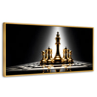 Cuadros Decorativos Canvas Revolution | Ajedrez De Oro | Panoramico | Portada | Marco Madera