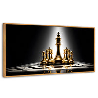 Cuadros Decorativos Canvas Revolution | Ajedrez De Oro | Panoramico | Portada | Marco Negro