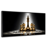 Cuadros Decorativos Canvas Revolution | Ajedrez De Oro | Panoramico | Portada | Marco Plateado