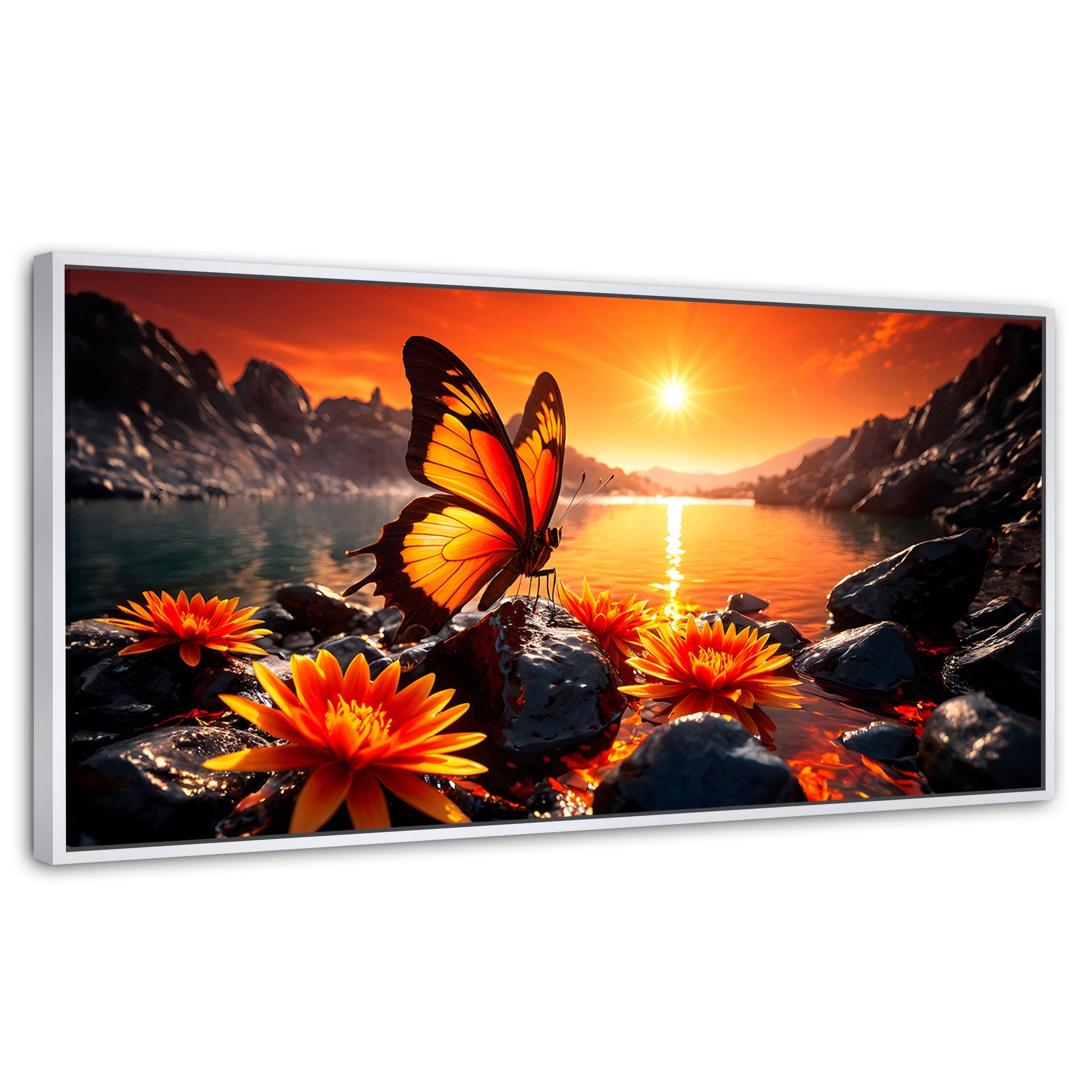 Cuadros Decorativos Canvas Revolution | Alas Al Amanecer | Panoramico | Portada | Marco Dorado