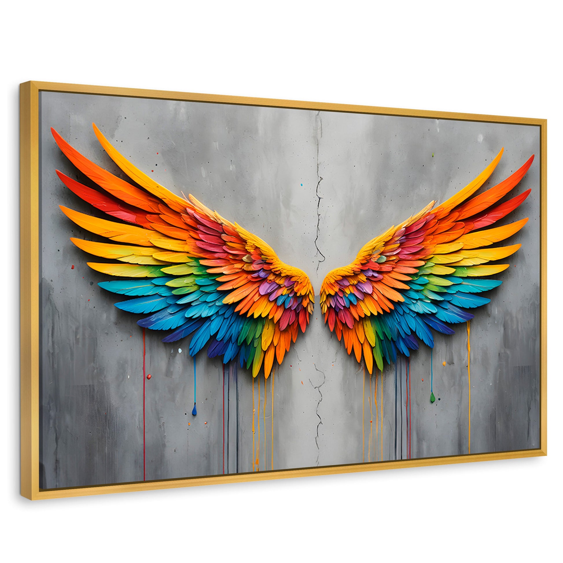 Cuadros Decorativos Canvas Revolution | Alas Angel Colores | Rectangular | Portada | Marco Dorado