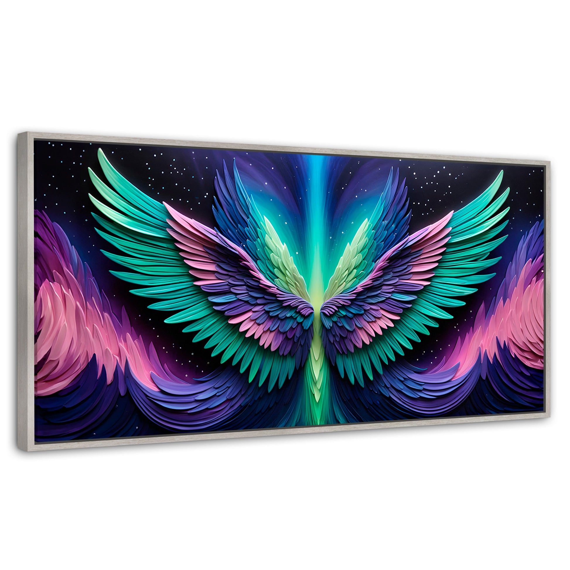 Cuadros Decorativos Canvas Revolution | Alas Angel Cosmic | Panoramico | Portada | Marco Blanco