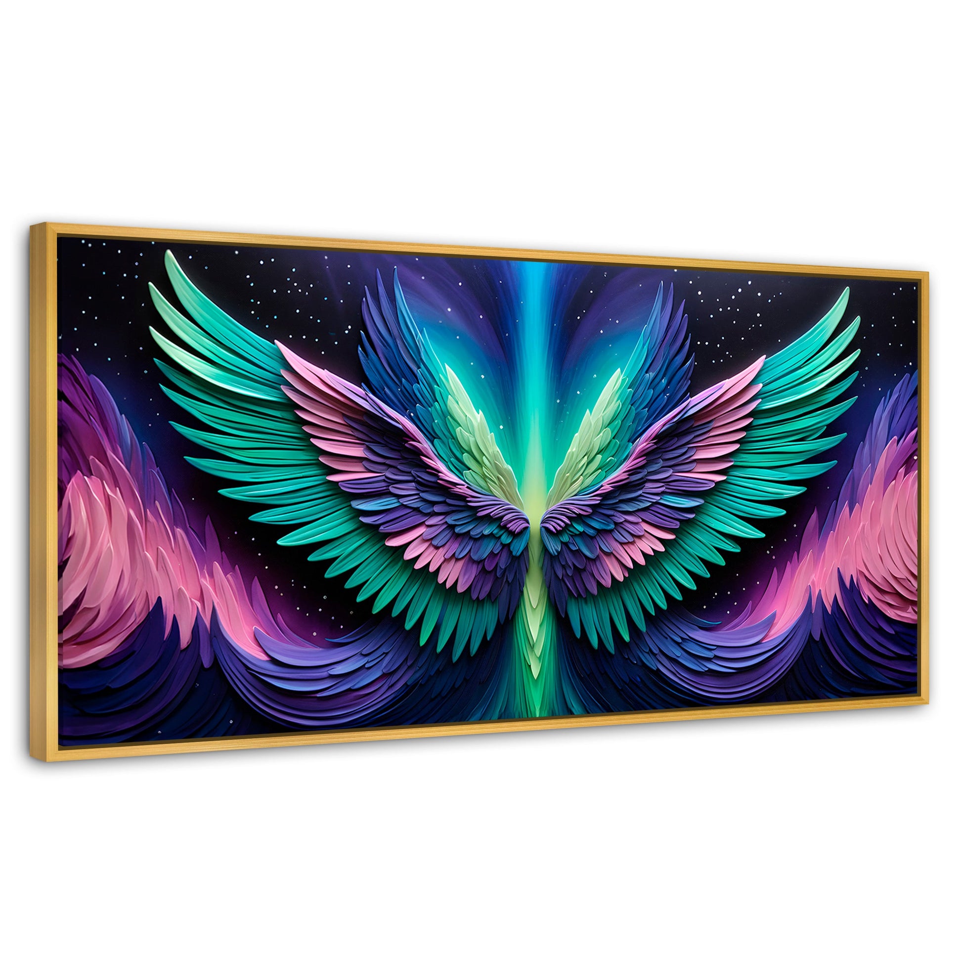 Cuadros Decorativos Canvas Revolution | Alas Angel Cosmic | Panoramico | Portada | Marco Madera