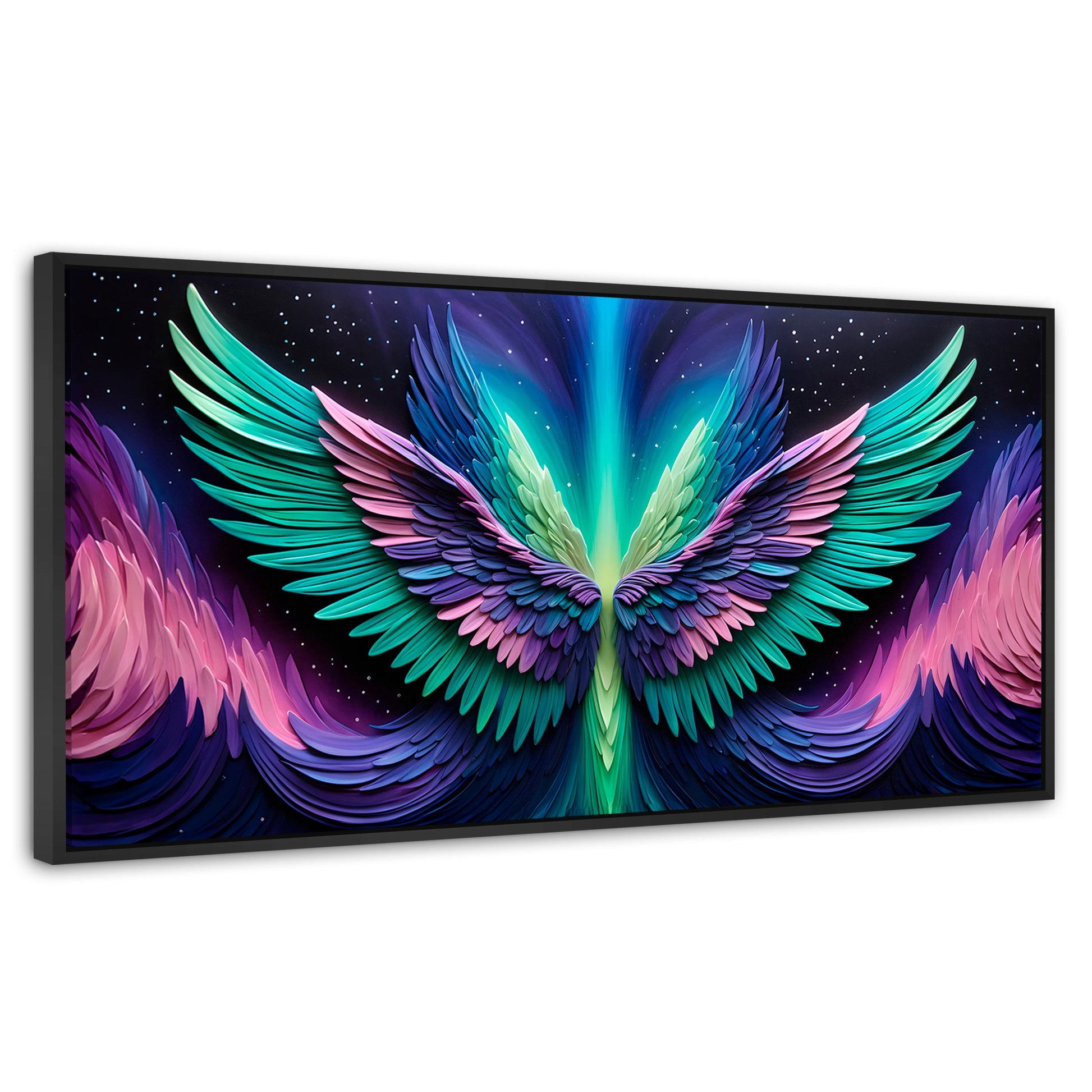 Cuadros Decorativos Canvas Revolution | Alas Angel Cosmic | Panoramico | Portada | Marco Plateado