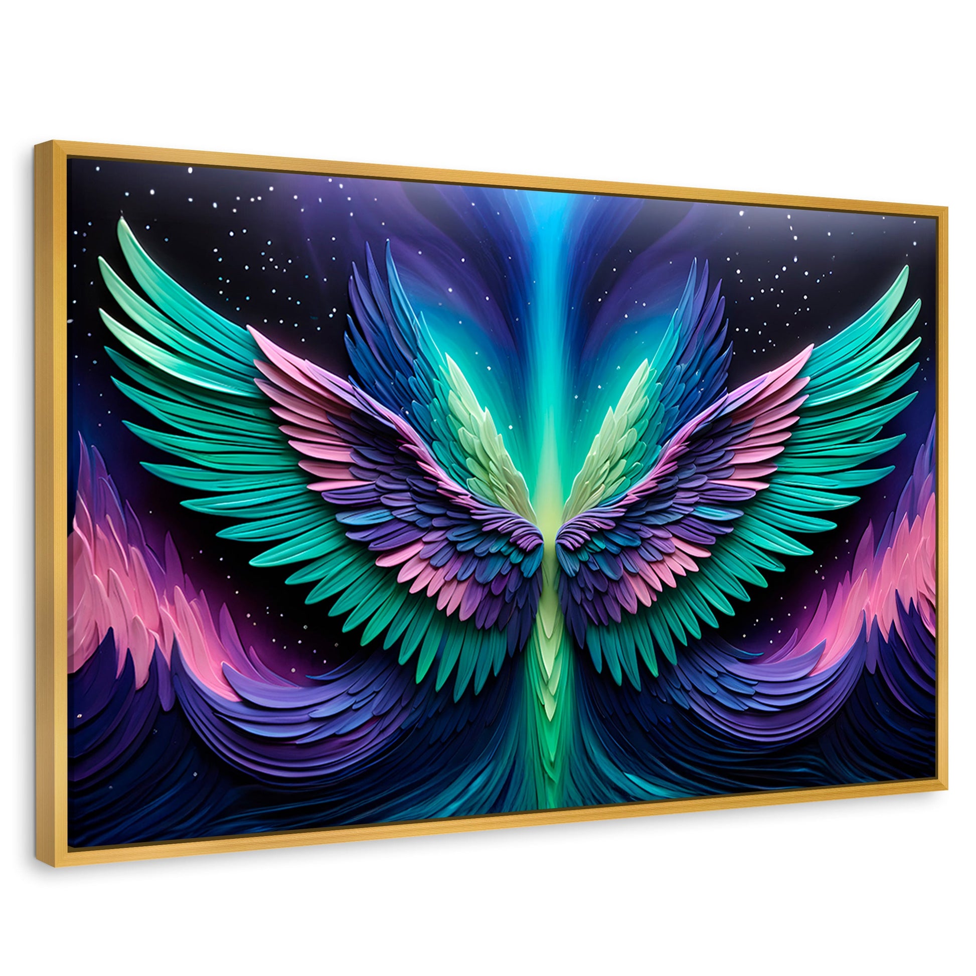 Cuadros Decorativos Canvas Revolution | Alas Angel Cosmic | Rectangular | Portada | Marco Dorado