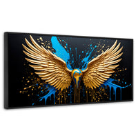 Cuadros Decorativos Canvas Revolution | Alas Angel Dorado | Panoramico | Portada | Marco Plateado