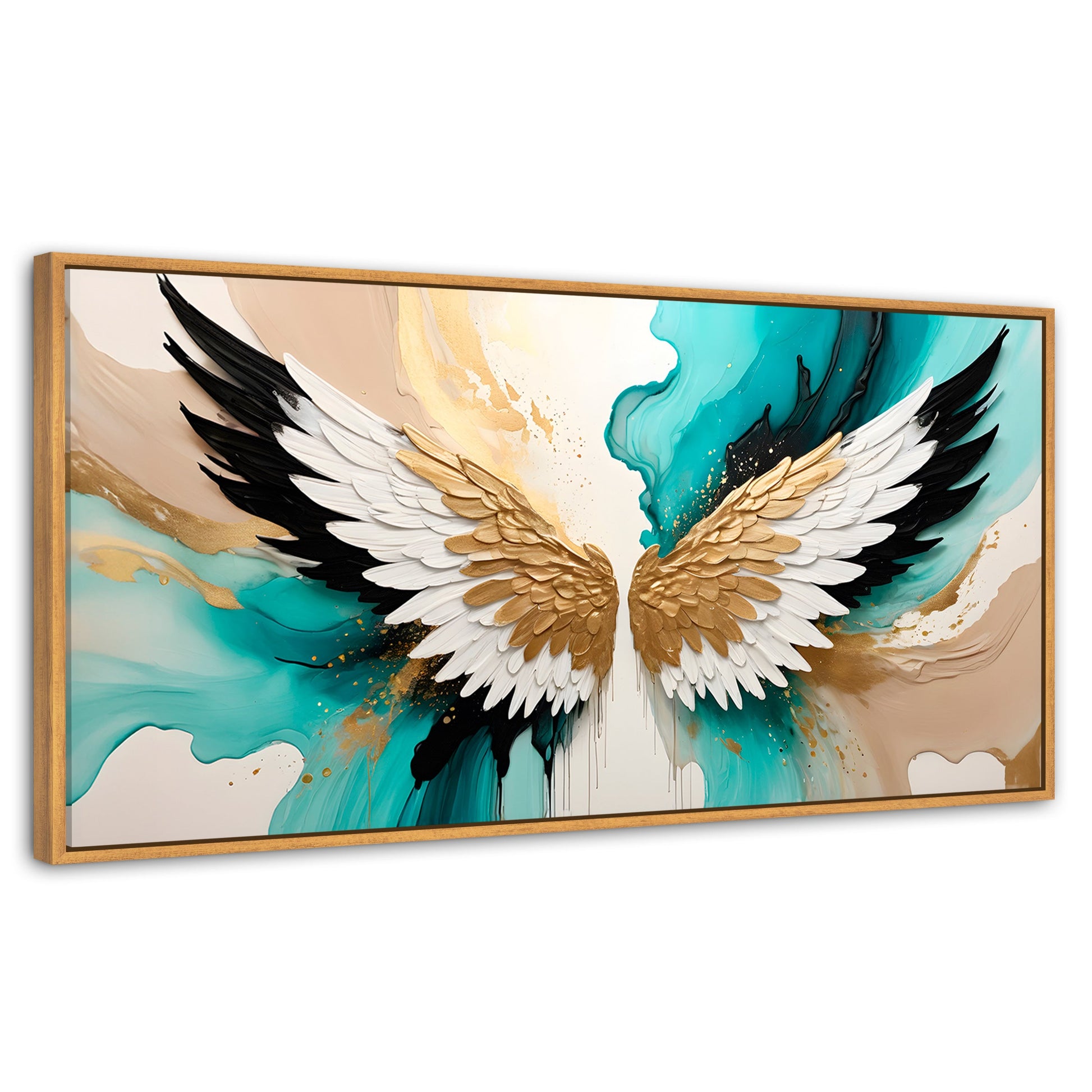 Cuadros Decorativos Canvas Revolution | Alas Angel Lumino | Panoramico | Portada | Marco Negro