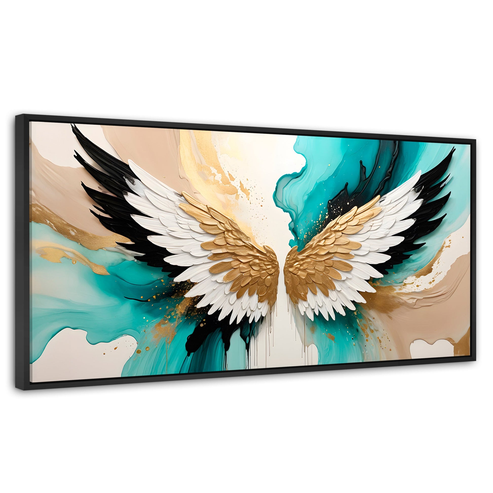 Cuadros Decorativos Canvas Revolution | Alas Angel Lumino | Panoramico | Portada | Marco Plateado