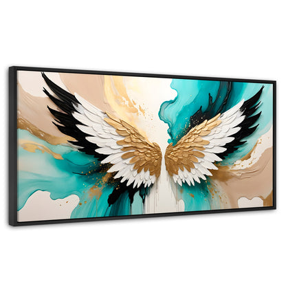 Cuadros Decorativos Canvas Revolution | Alas Angel Lumino | Panoramico | Portada | Marco Plateado