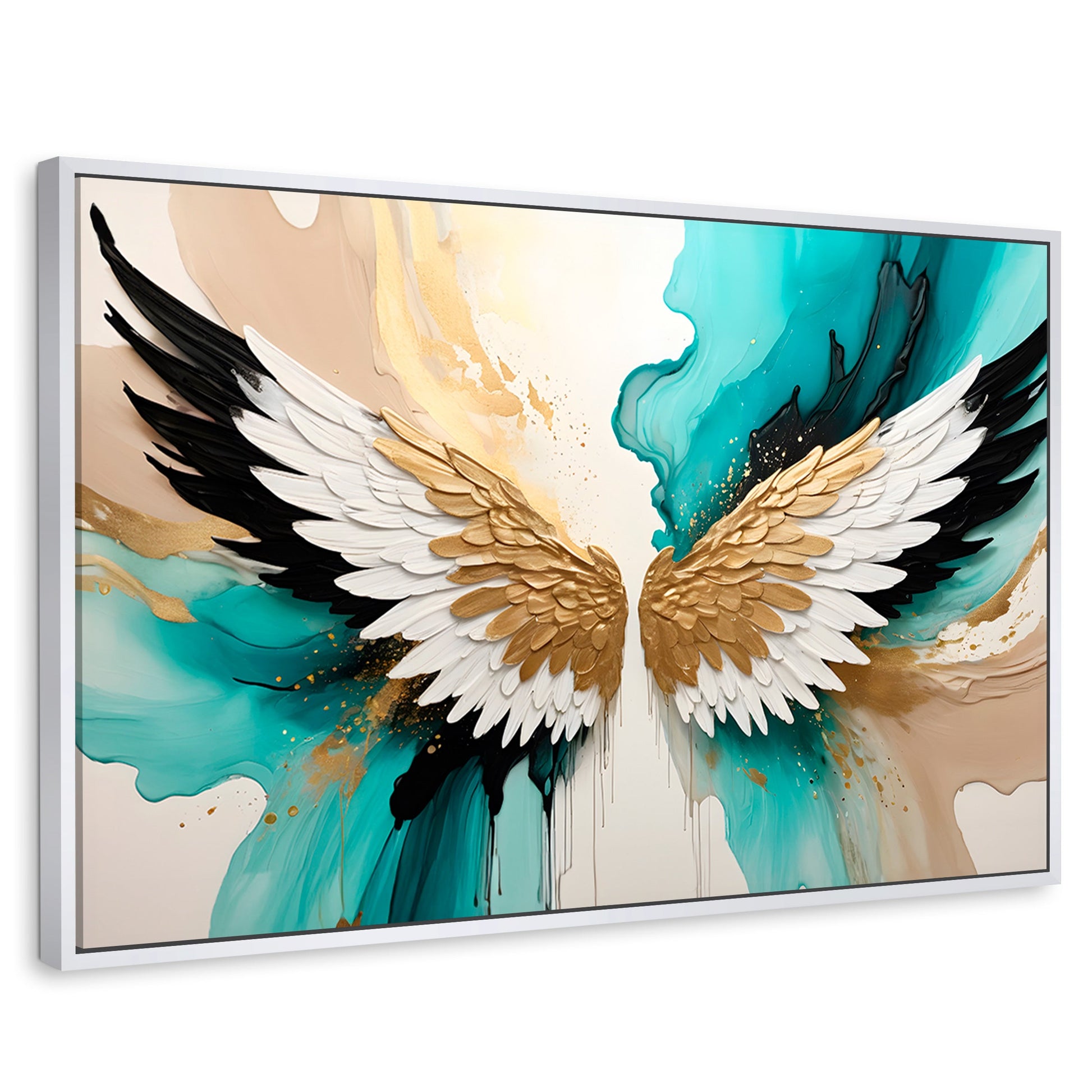 Cuadros Decorativos Canvas Revolution | Alas Angel Lumino | Rectangular | Portada | Marco Blanco