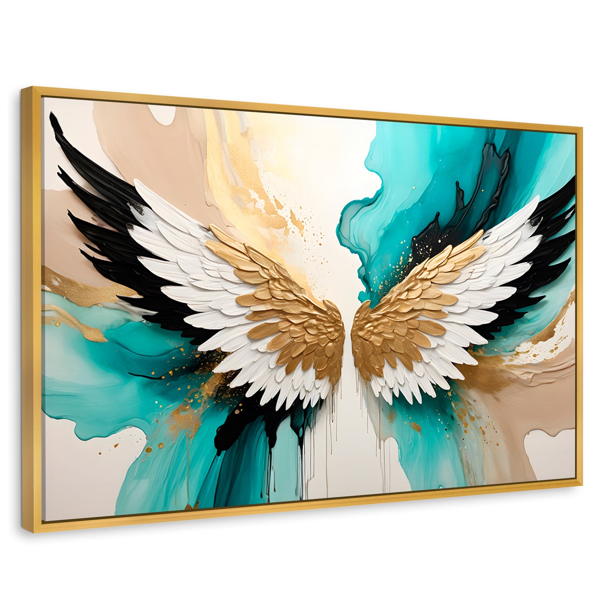 Cuadros Decorativos Canvas Revolution | Alas Angel Lumino | Rectangular | Portada | Marco Dorado