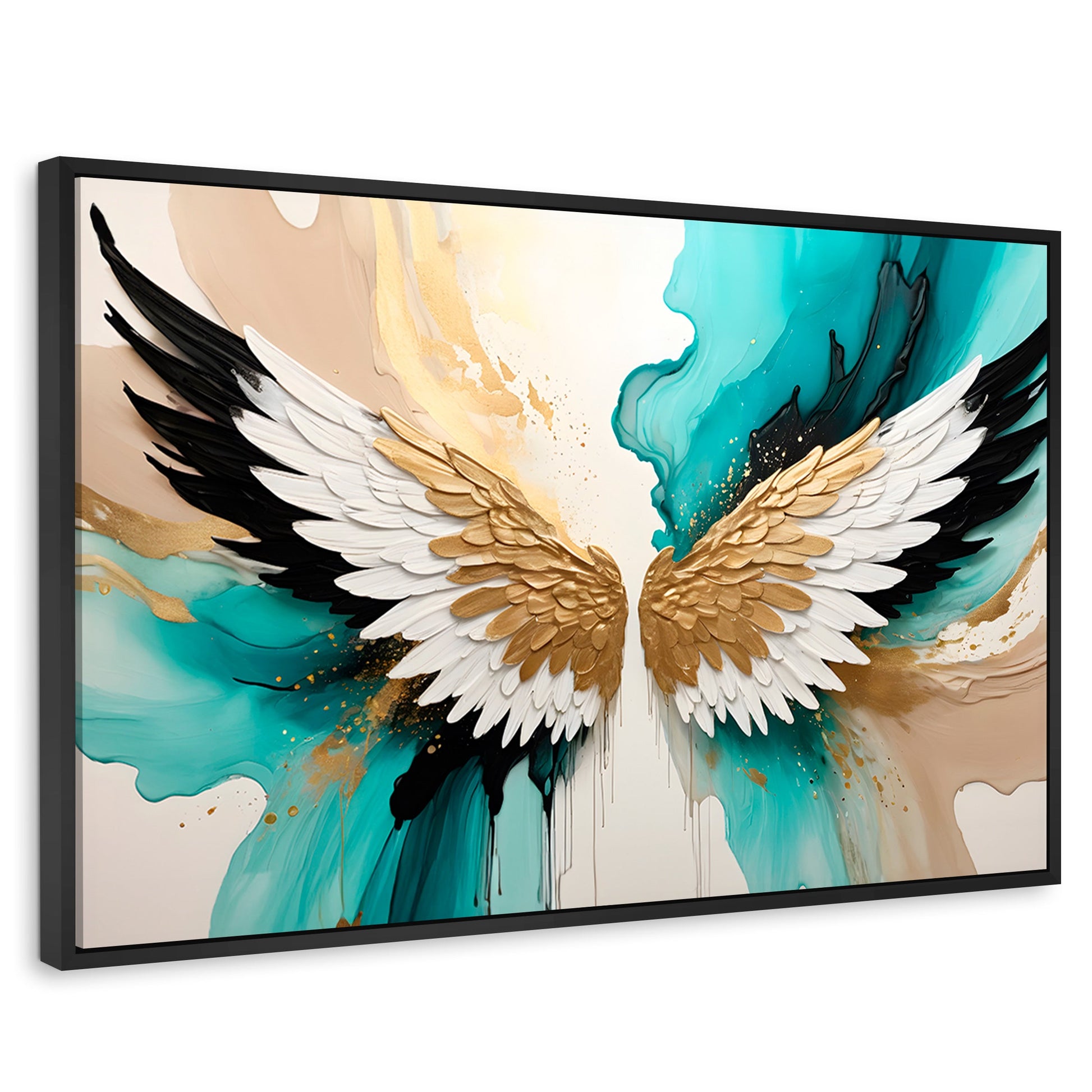 Cuadros Decorativos Canvas Revolution | Alas Angel Lumino | Rectangular | Portada | Marco Negro