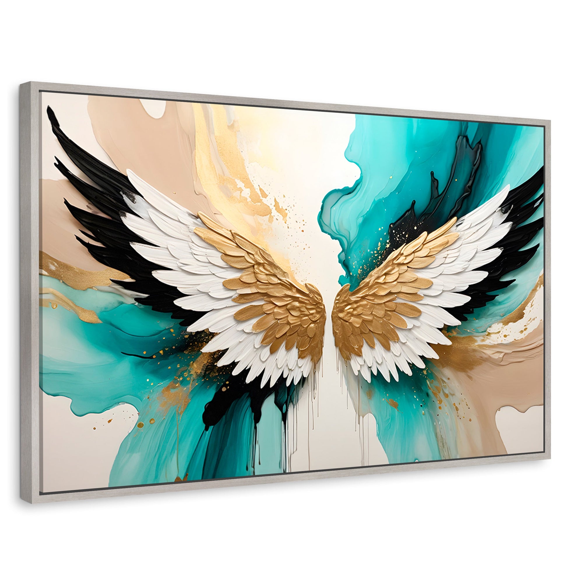 Cuadros Decorativos Canvas Revolution | Alas Angel Lumino | Rectangular | Portada | Marco Plateado