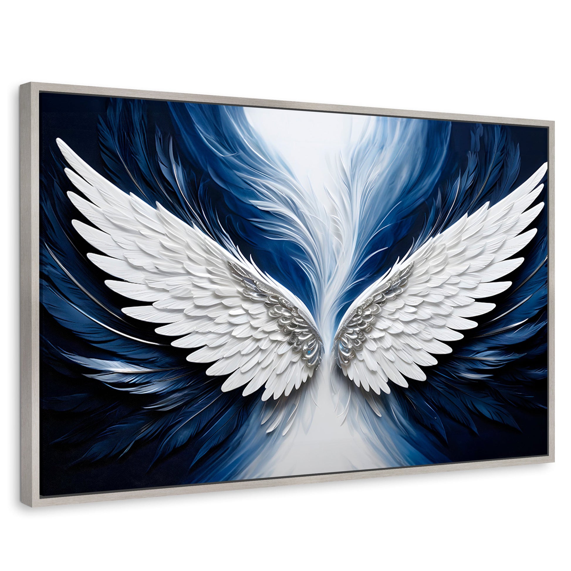 Cuadros Decorativos Canvas Revolution | Alas Angel Marina | Rectangular | Portada | Marco Plateado