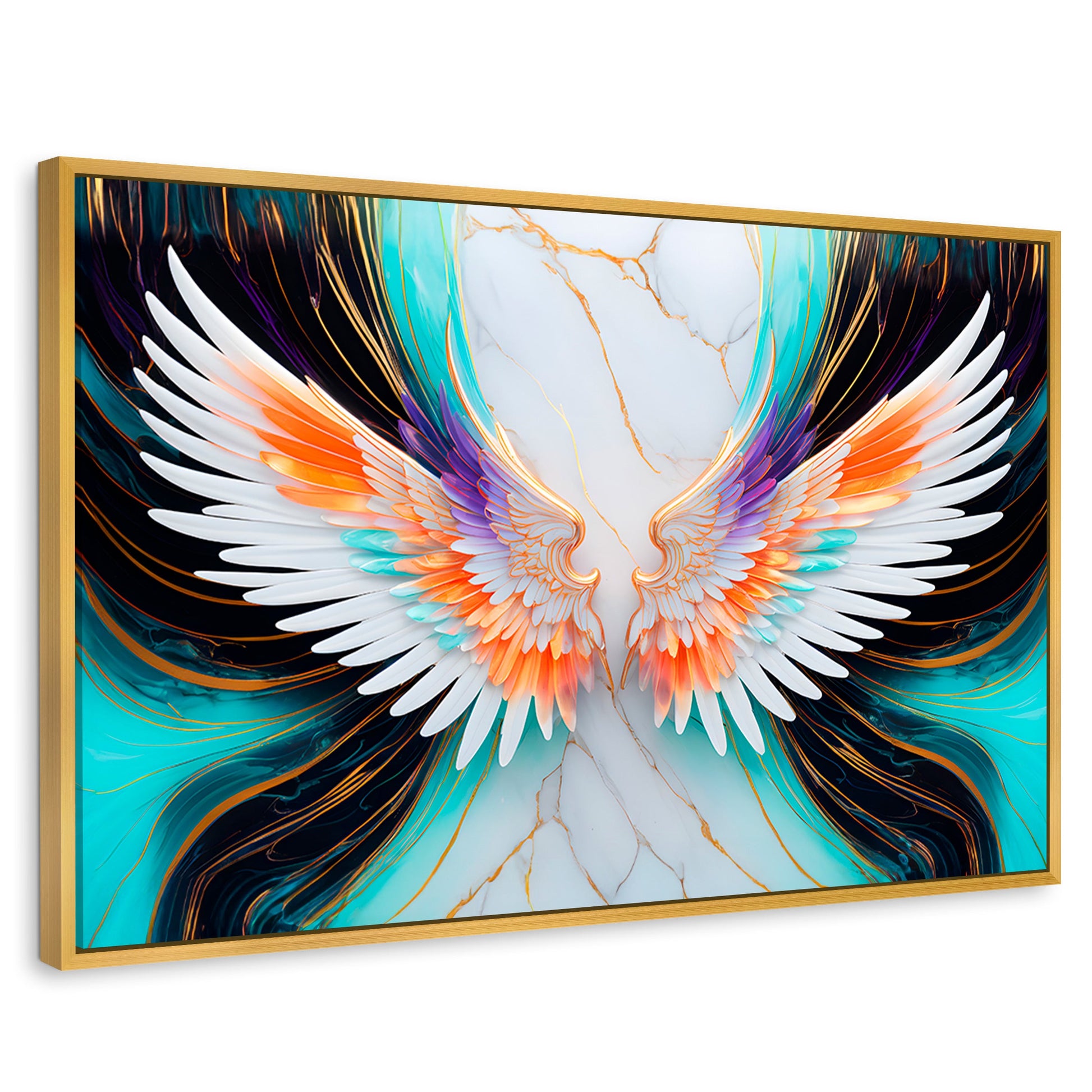 Cuadros Decorativos Canvas Revolution | Alas Angel Marmol | Rectangular | Portada | Marco Dorado