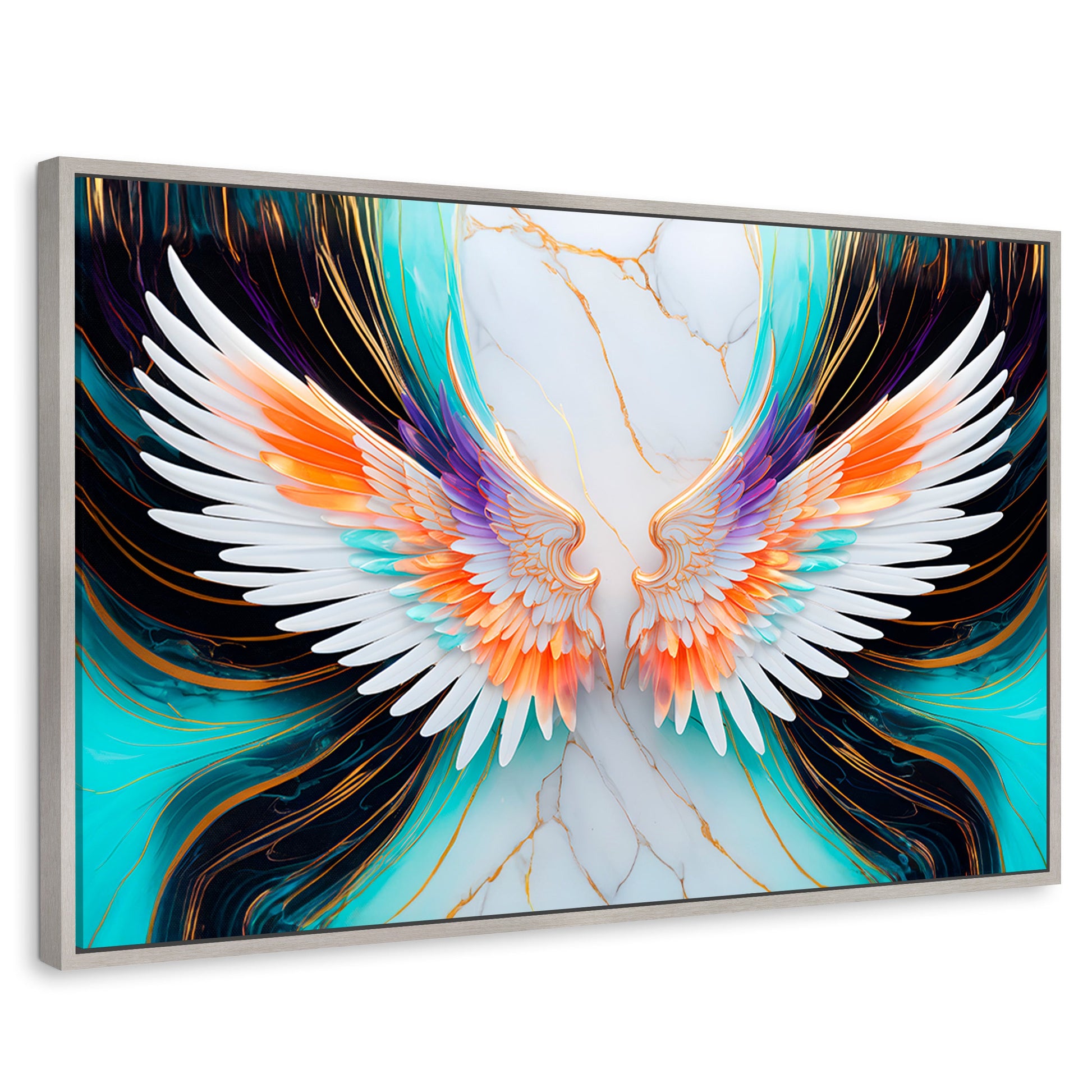 Cuadros Decorativos Canvas Revolution | Alas Angel Marmol | Rectangular | Portada | Marco Plateado