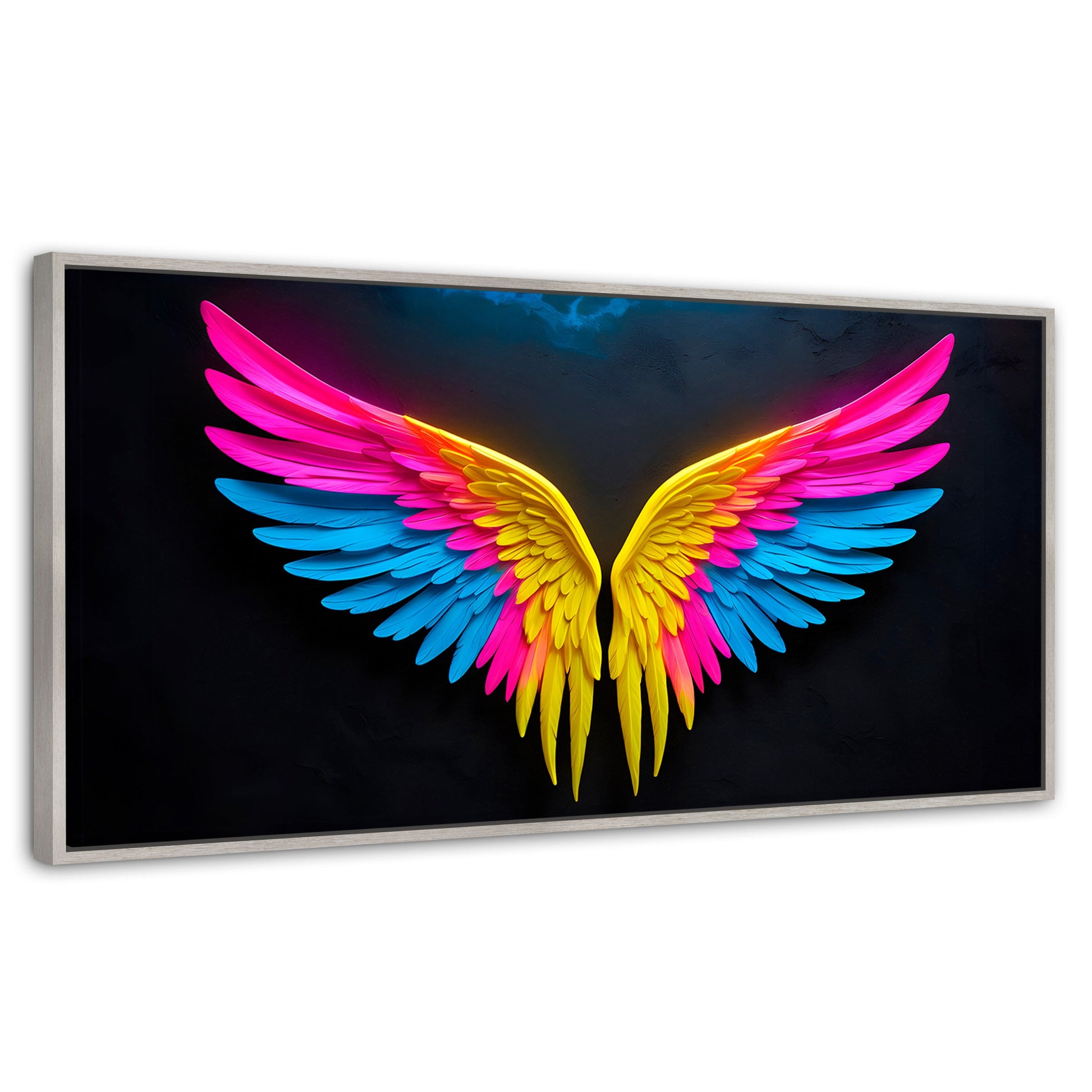 Cuadros Decorativos Canvas Revolution | Alas Angel Neon | Panoramico | Portada | Marco Blanco