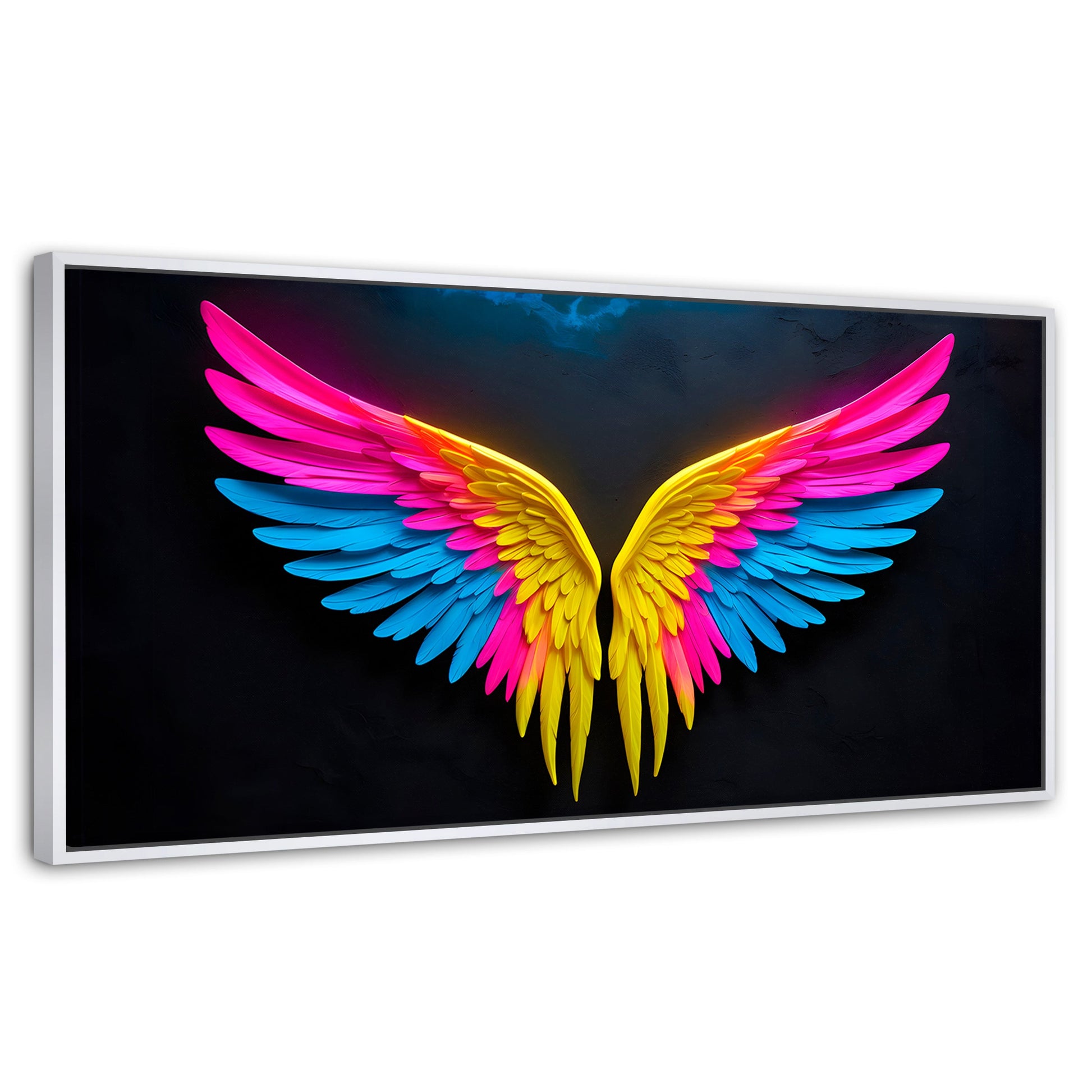 Cuadros Decorativos Canvas Revolution | Alas Angel Neon | Panoramico | Portada | Marco Dorado