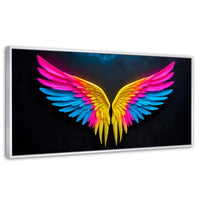 Cuadros Decorativos Canvas Revolution | Alas Angel Neon | Panoramico | Portada | Marco Dorado