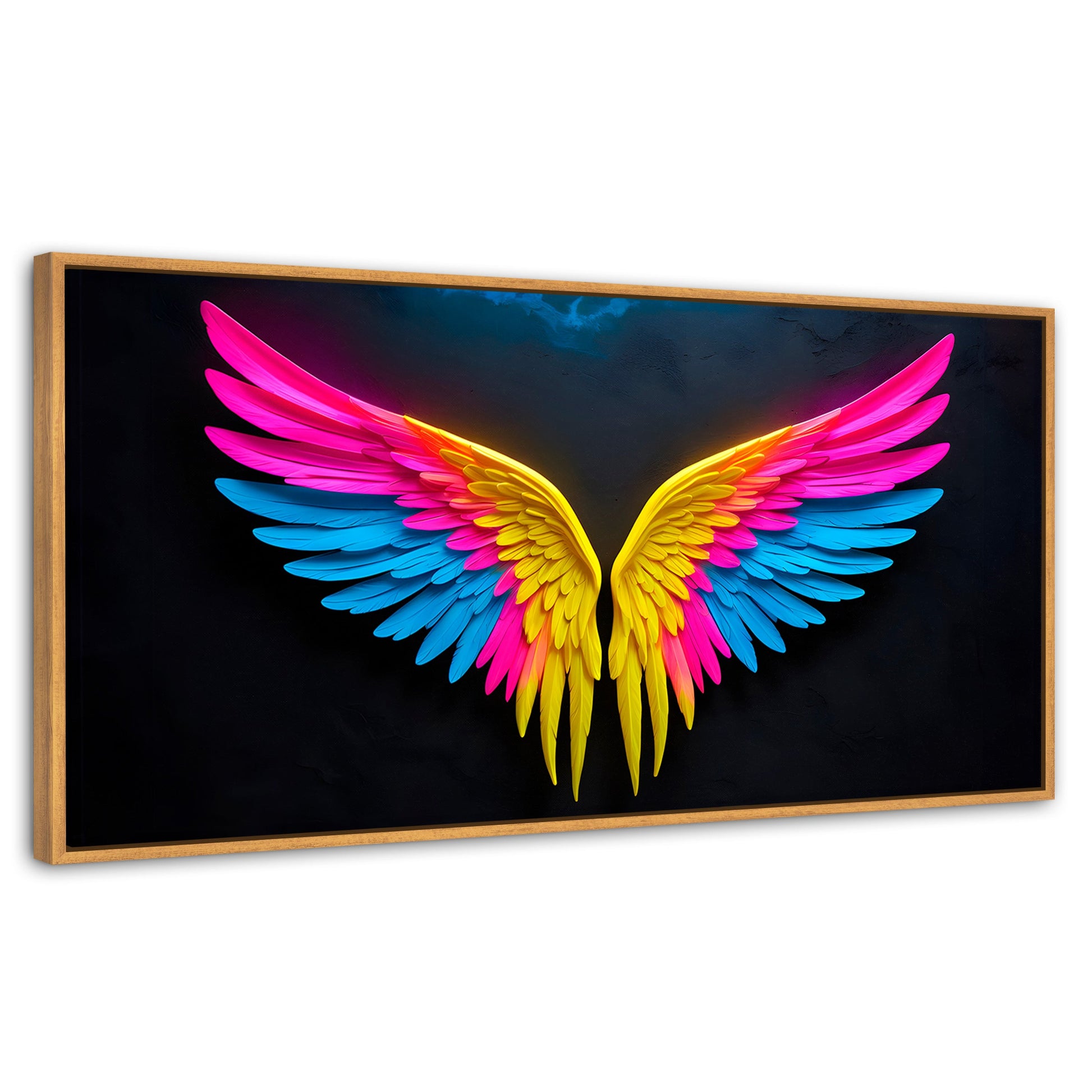 Cuadros Decorativos Canvas Revolution | Alas Angel Neon | Panoramico | Portada | Marco Negro