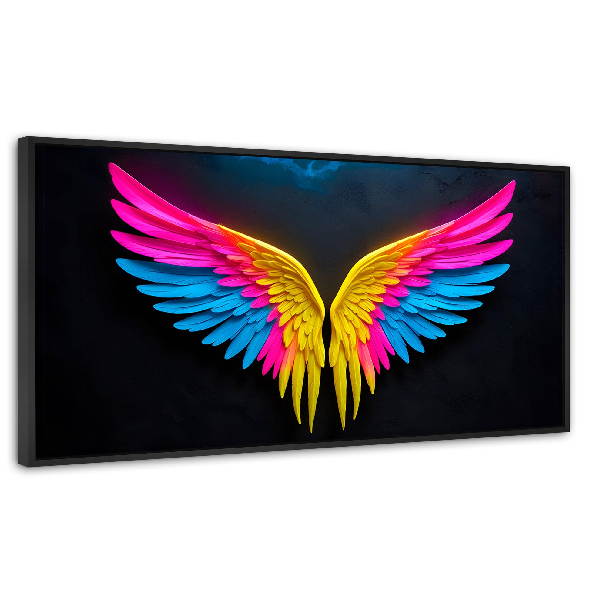 Cuadros Decorativos Canvas Revolution | Alas Angel Neon | Panoramico | Portada | Marco Plateado