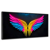 Cuadros Decorativos Canvas Revolution | Alas Angel Neon | Panoramico | Portada | Marco Plateado