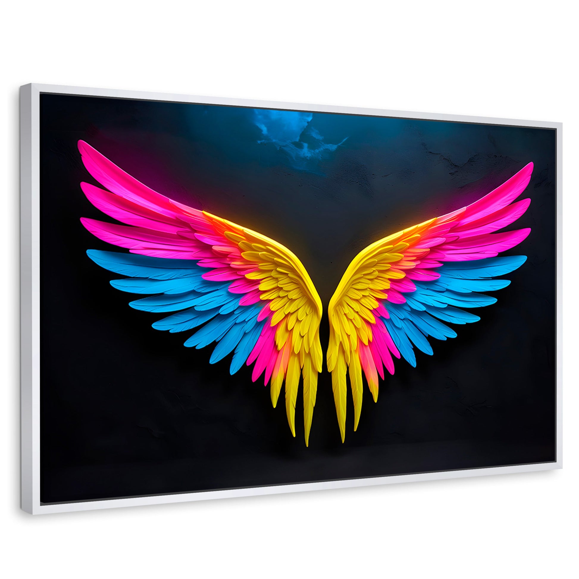 Cuadros Decorativos Canvas Revolution | Alas Angel Neon | Rectangular | Portada | Marco Blanco