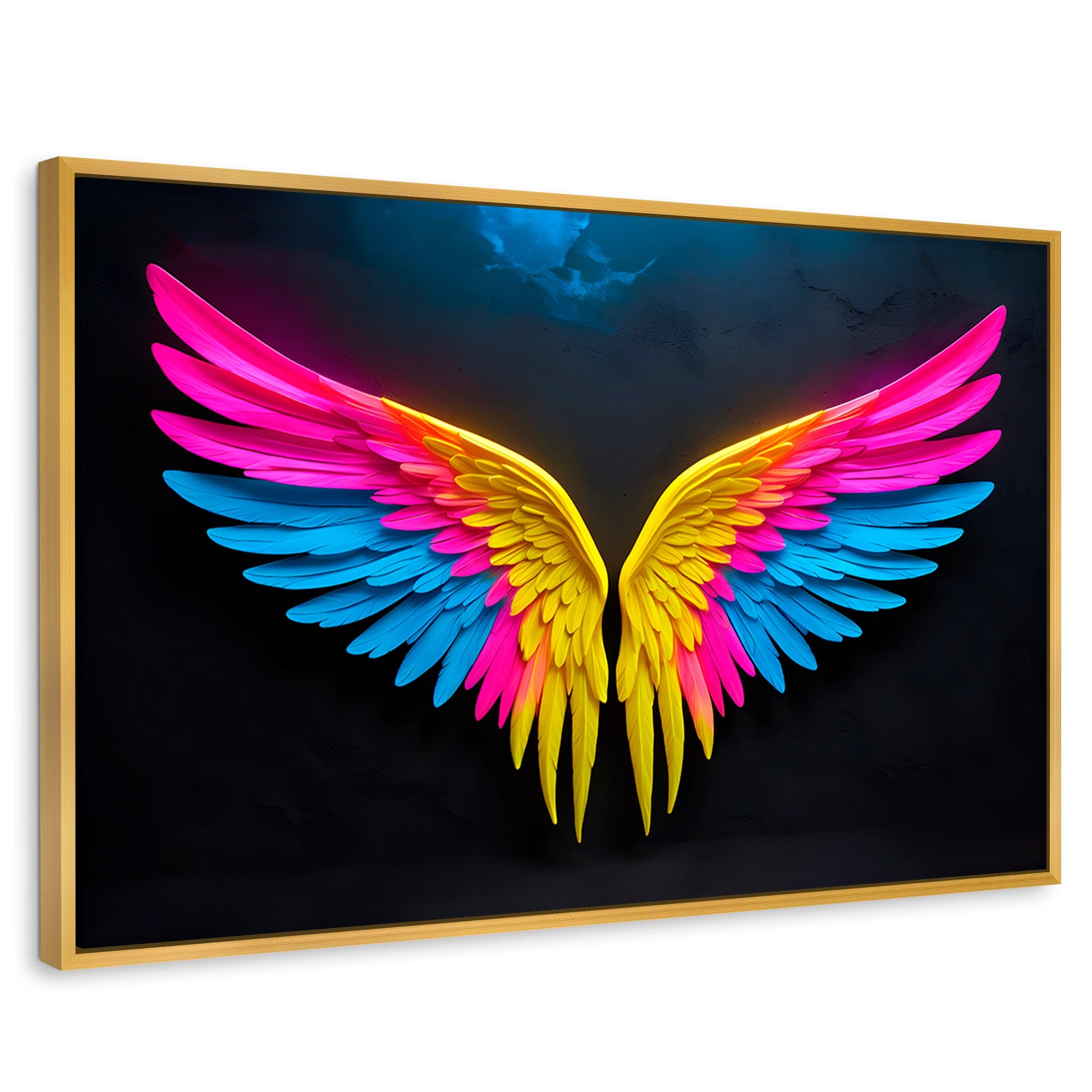 Cuadros Decorativos Canvas Revolution | Alas Angel Neon | Rectangular | Portada | Marco Dorado