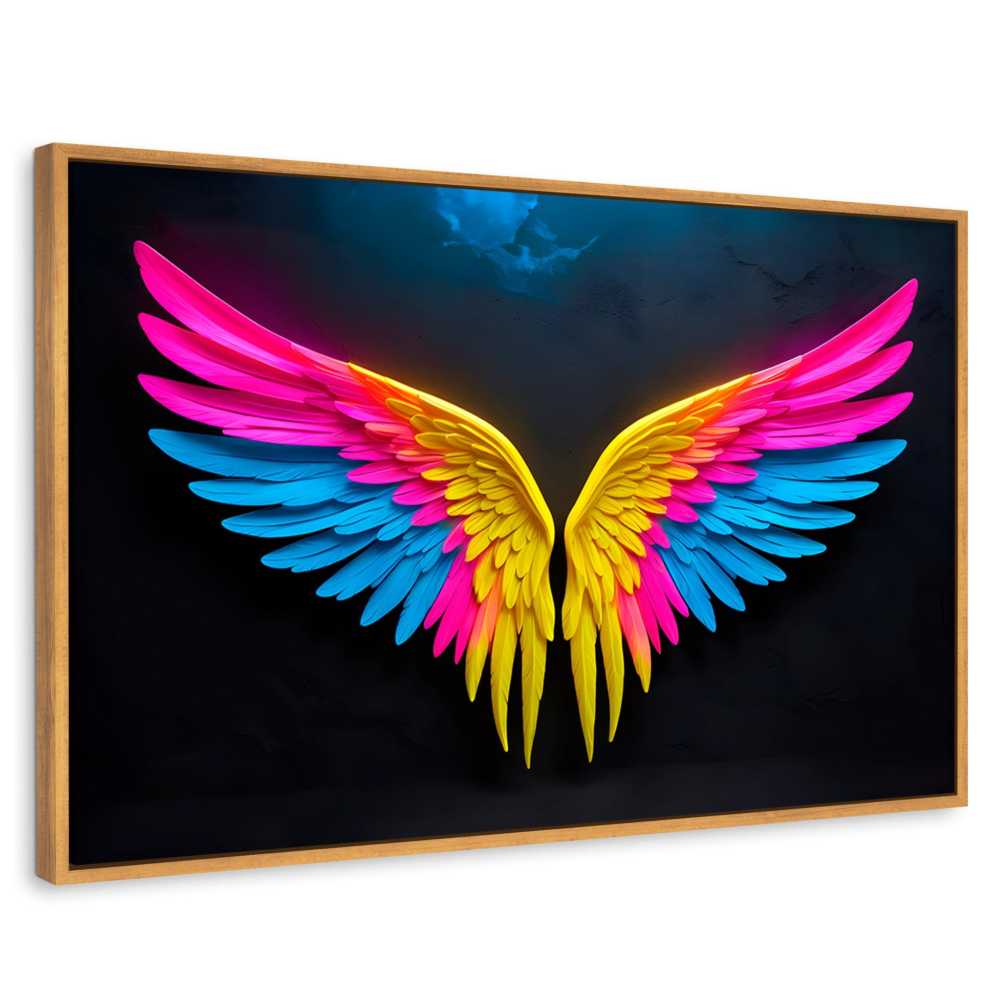 Cuadros Decorativos Canvas Revolution | Alas Angel Neon | Rectangular | Portada | Marco Madera