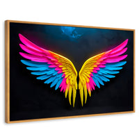 Cuadros Decorativos Canvas Revolution | Alas Angel Neon | Rectangular | Portada | Marco Madera