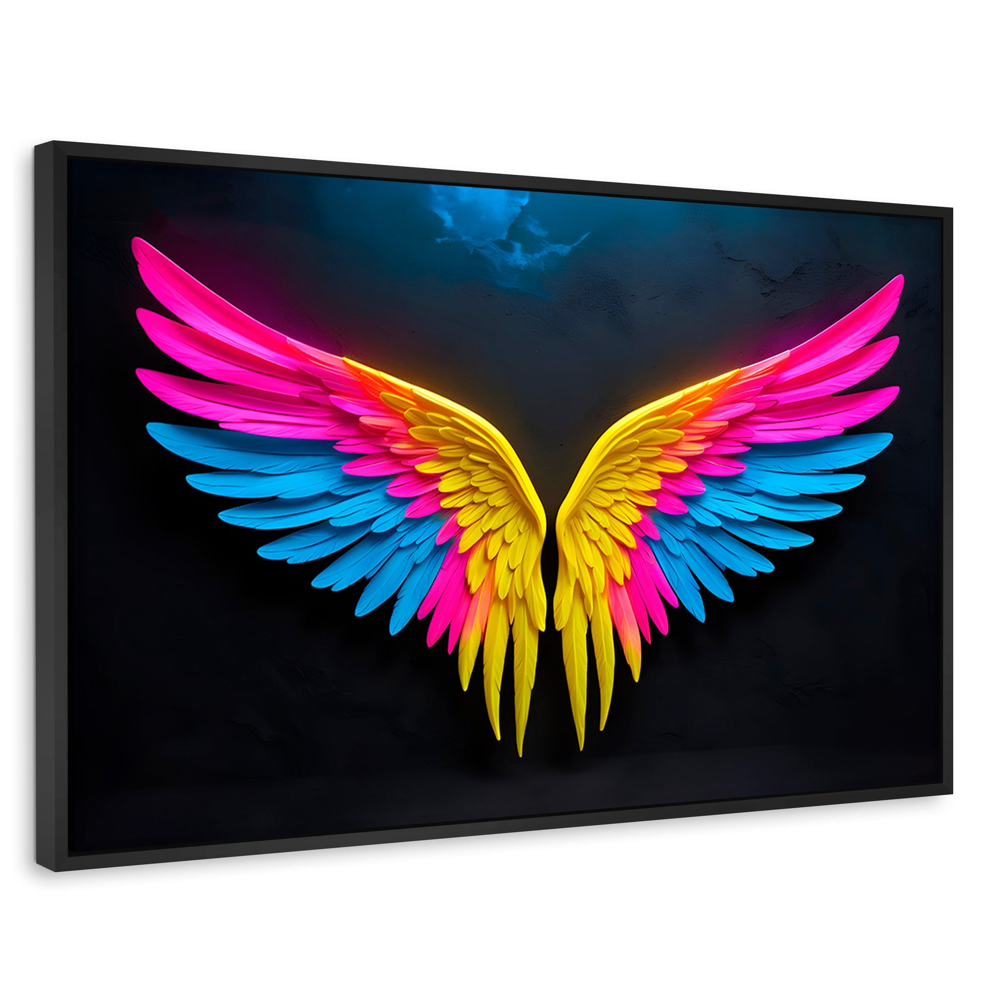 Cuadros Decorativos Canvas Revolution | Alas Angel Neon | Rectangular | Portada | Marco Negro