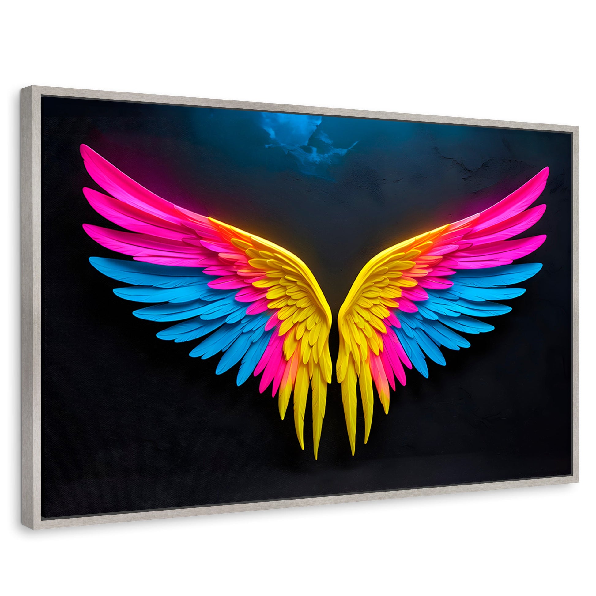 Cuadros Decorativos Canvas Revolution | Alas Angel Neon | Rectangular | Portada | Marco Plateado