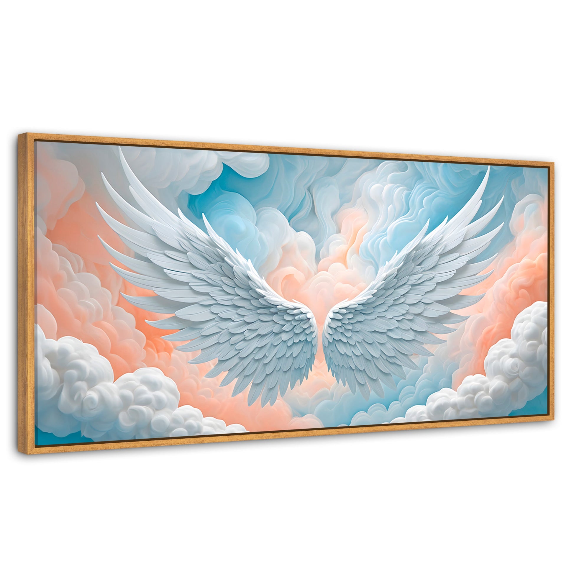 Cuadros Decorativos Canvas Revolution | Alas Angel Nubes | Panoramico | Portada | Marco Negro