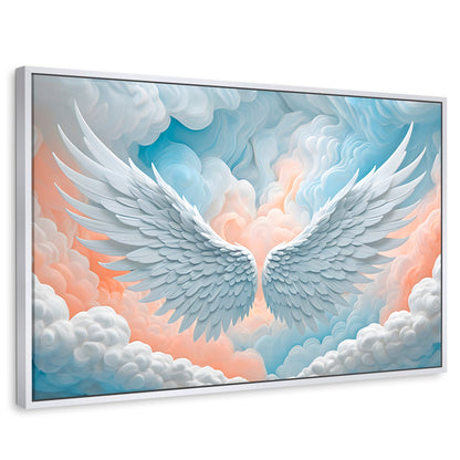 Cuadros Decorativos Canvas Revolution | Alas Angel Nubes | Rectangular | Portada | Marco Blanco