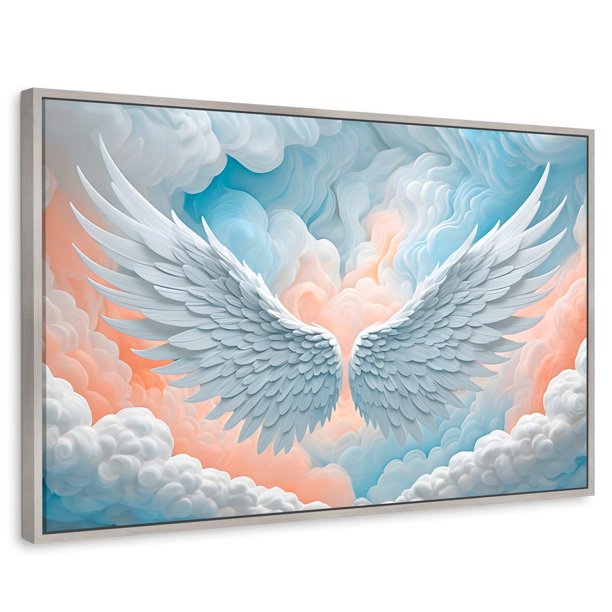 Cuadros Decorativos Canvas Revolution | Alas Angel Nubes | Rectangular | Portada | Marco Plateado