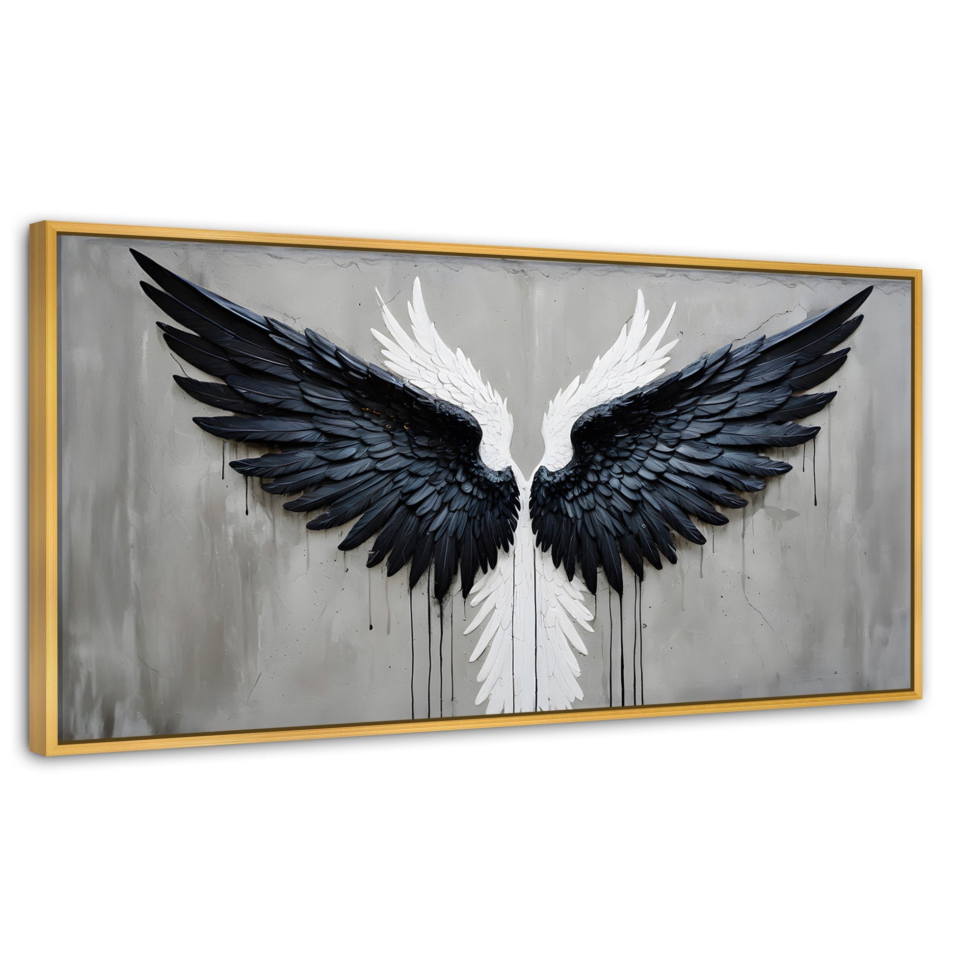 Cuadros Decorativos Canvas Revolution | Alas Angel Oscuro | Panoramico | Portada | Marco Madera