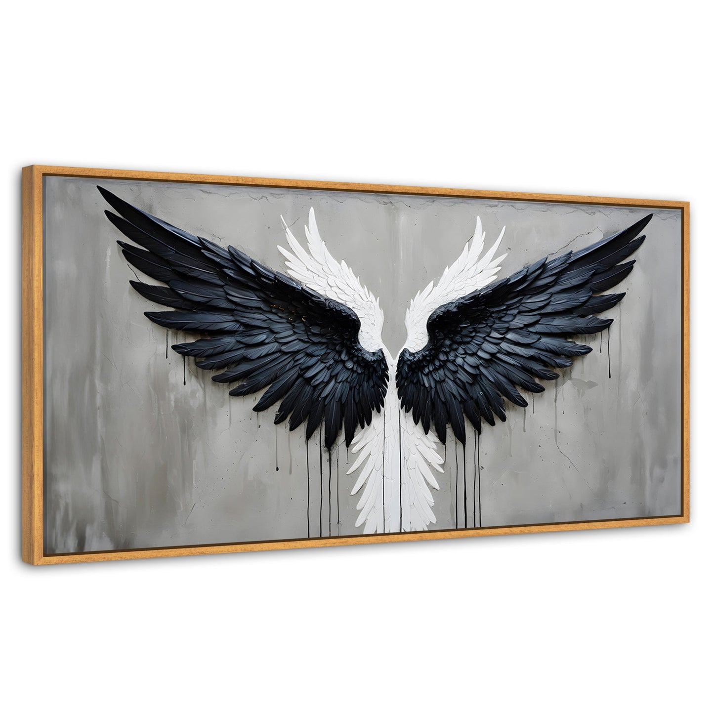 Cuadros Decorativos Canvas Revolution | Alas Angel Oscuro | Panoramico | Portada | Marco Negro