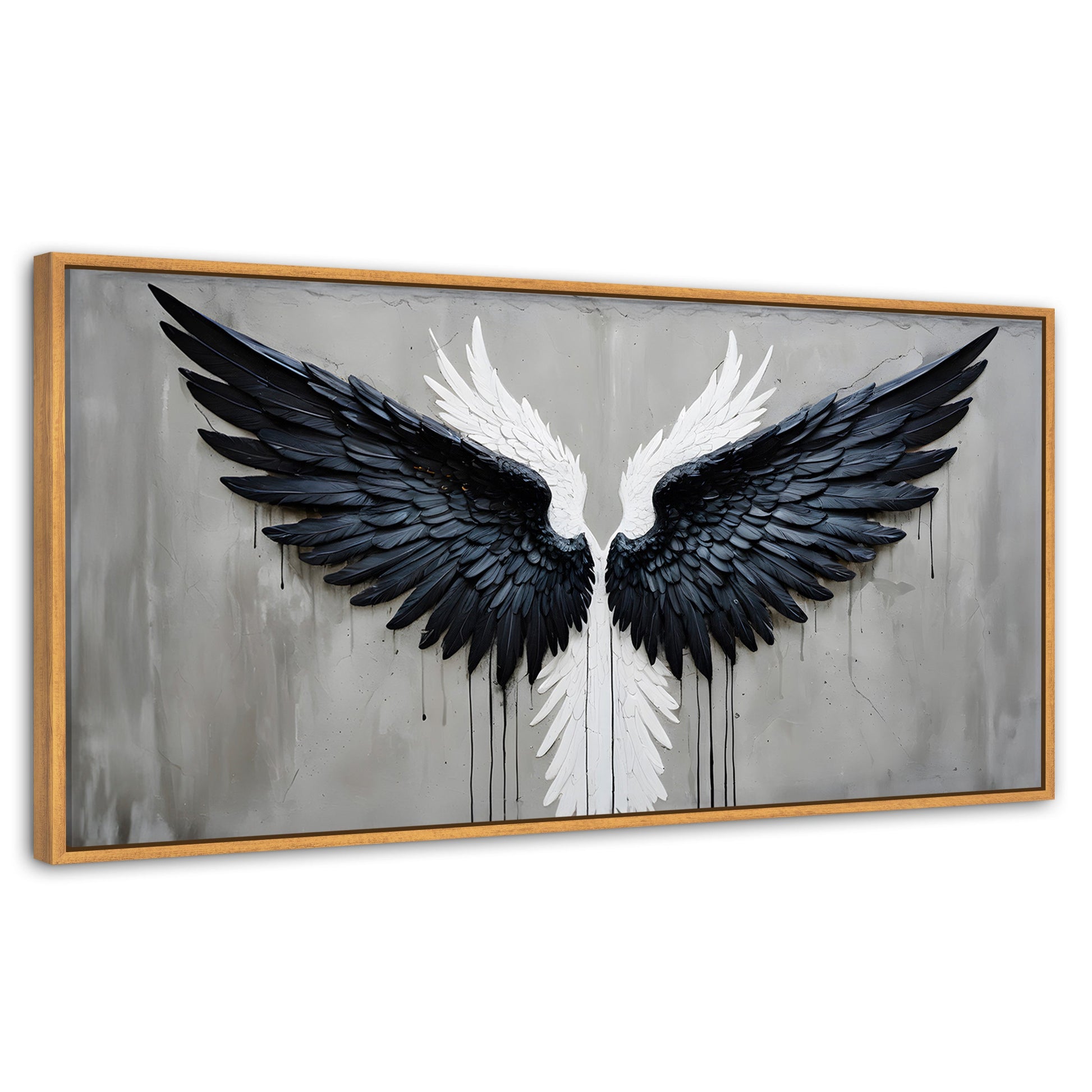 Cuadros Decorativos Canvas Revolution | Alas Angel Oscuro | Panoramico | Portada | Marco Negro