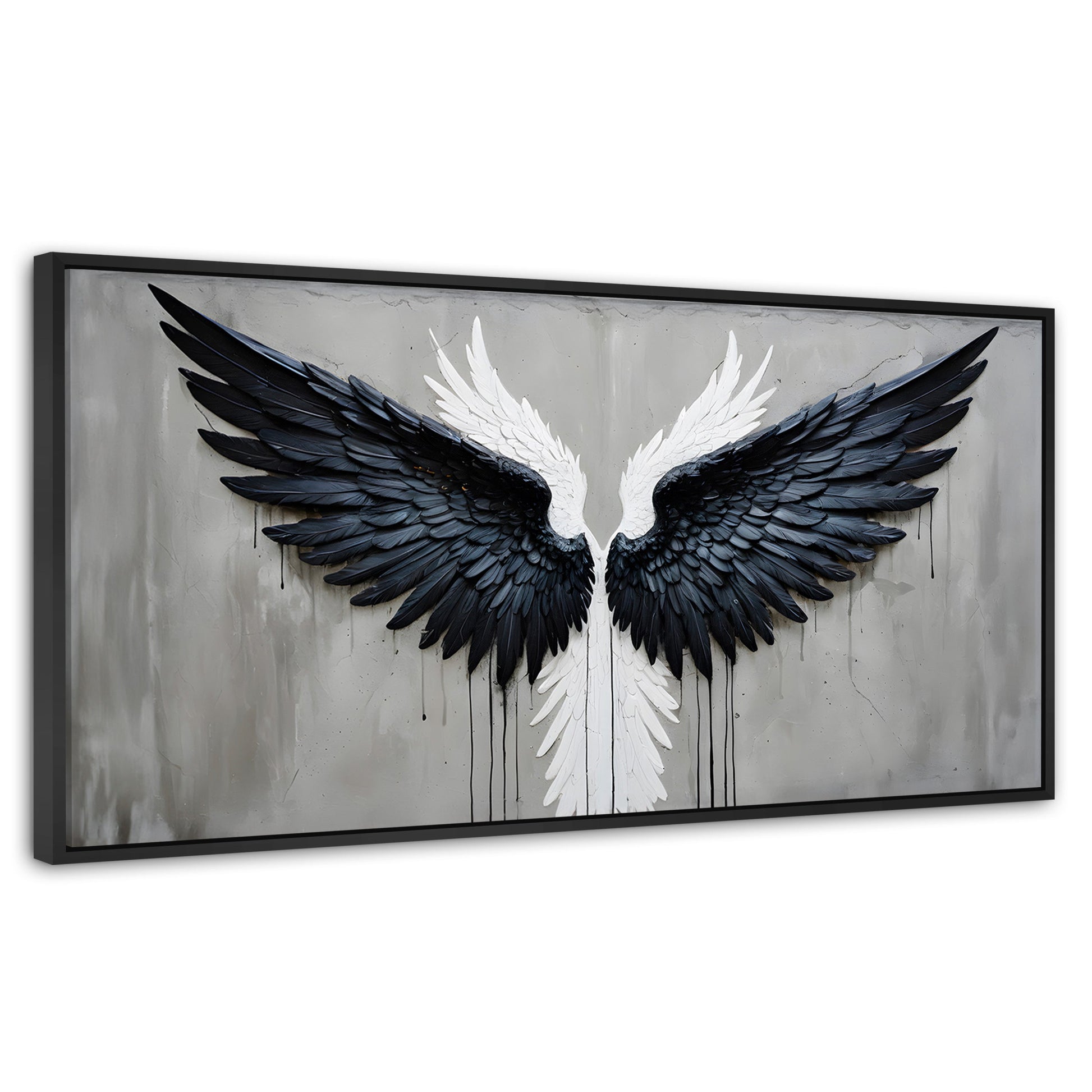 Cuadros Decorativos Canvas Revolution | Alas Angel Oscuro | Panoramico | Portada | Marco Plateado