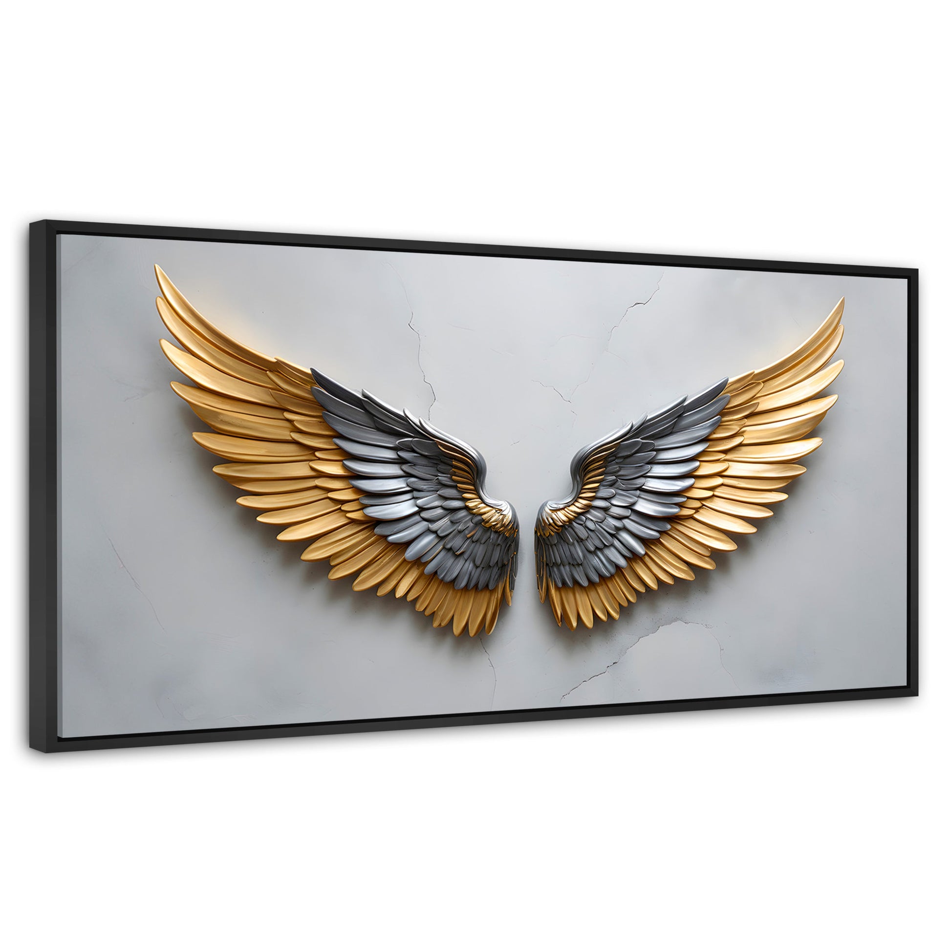 Cuadros Decorativos Canvas Revolution | Alas Angel Sereno | Panoramico | Portada | Marco Plateado