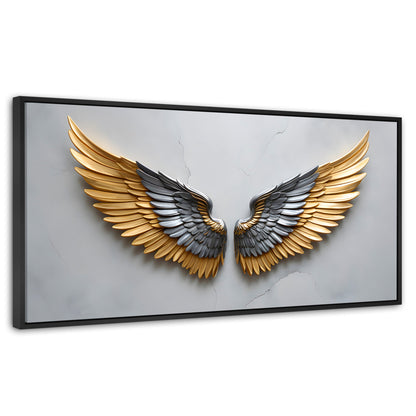 Cuadros Decorativos Canvas Revolution | Alas Angel Sereno | Panoramico | Portada | Marco Plateado