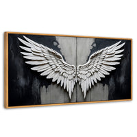 Cuadros Decorativos Canvas Revolution | Alas Angel Sombra | Panoramico | Portada | Marco Negro