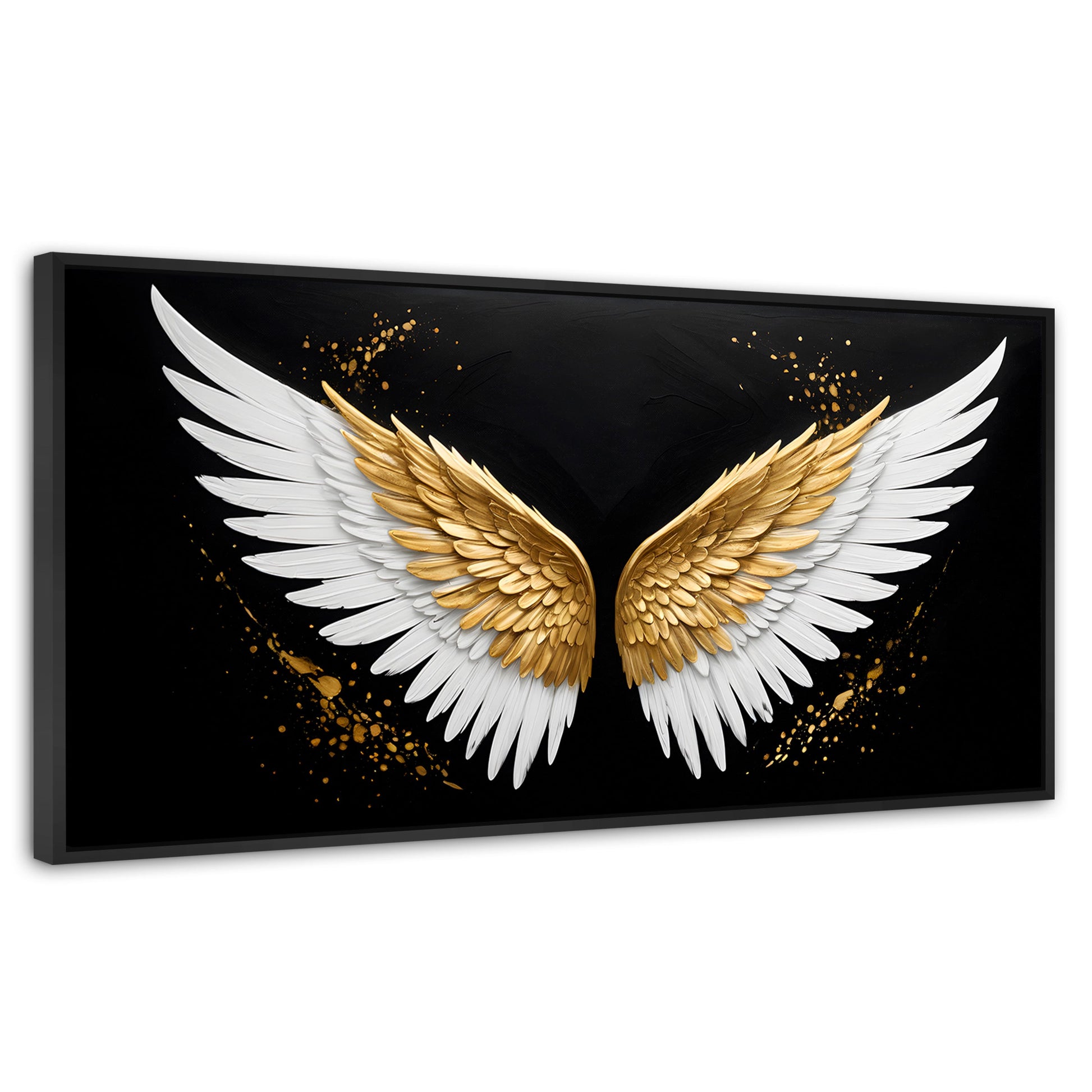 Cuadros Decorativos Canvas Revolution | Alas Oro Negro | Panoramico | Portada | Marco Plateado